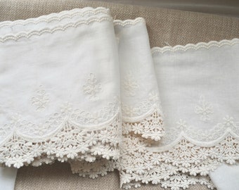 Ivory lace fabric, Off white embroidered lace fabric, Beige embroidered lace, Junk journal supply, Scrapbooking supply