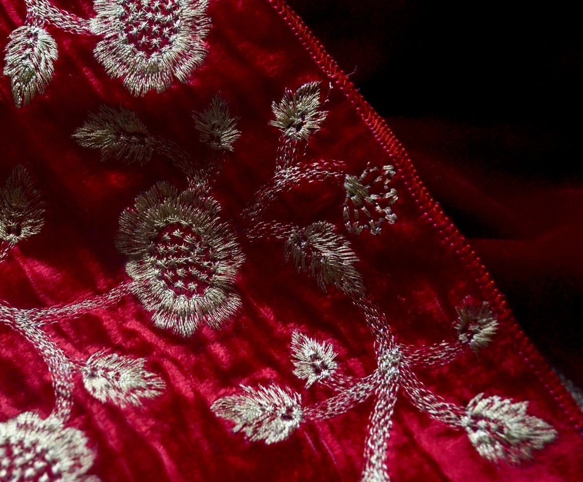 Red Velvet Gold Embroidered Fabric Vintage Fabric Gold - Etsy UK
