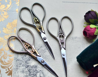 Silver Gold cutting scissors, Mother's day gift, Gift for her, Antique vintage style scissors, Christmas gift