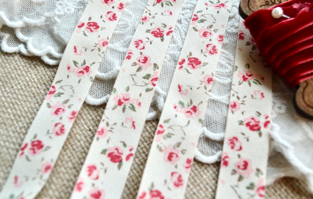 Rose Ribbon Journal Red Rose Cotton Ribbon, Floral Ribbon, Shabby Chic Trim, Junk Journal ...