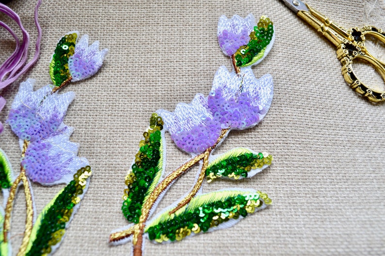 Scrapbooking supply Junk journaling supply 2pc Purple embroidered sequence applique patch