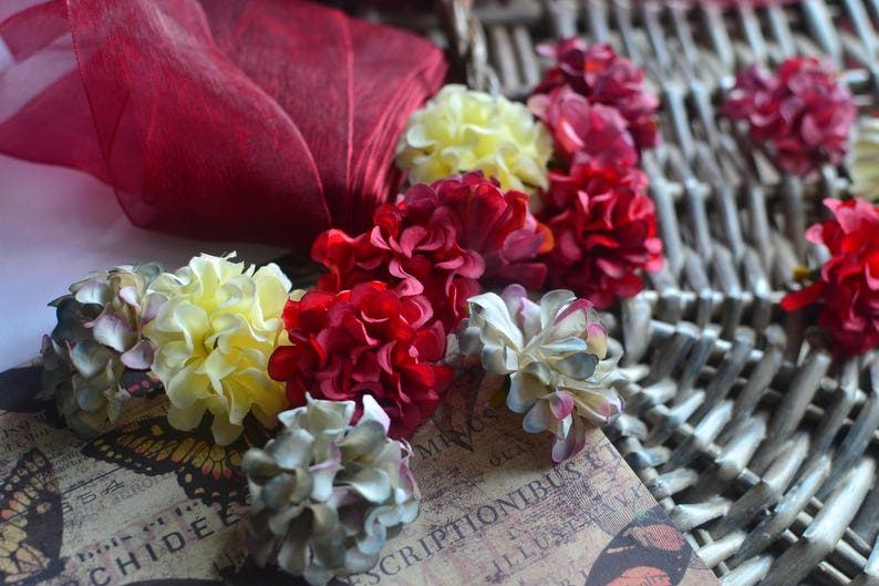 2 Silk fabric flower head, Junk journal supply, Wedding flower, Millinery flower image 5