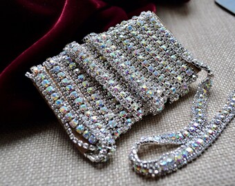 Rhinestone diamanté chain, AB crystal Silver chain, Junk journal supply, Accessory, Decorative embellishment