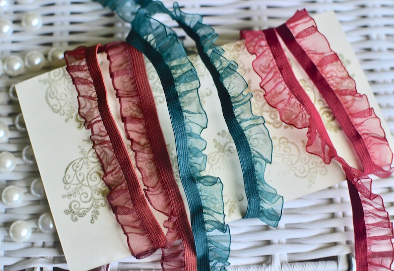 Red Ribbon Ruffle Trim Ruffled Trim, Organza Ruffled Elastic Ribbon, Fancy Trim, Sewing ...