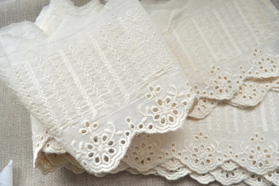 White Cotton Lace Fabric, Embroidered Lace Fabric, Wide Cotton