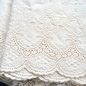 43cm wide embroidered lace fabric, Scallop border lace fabric, Cotton lace fabric, Junk journaling, Quilting fabric, Junk journaling supply