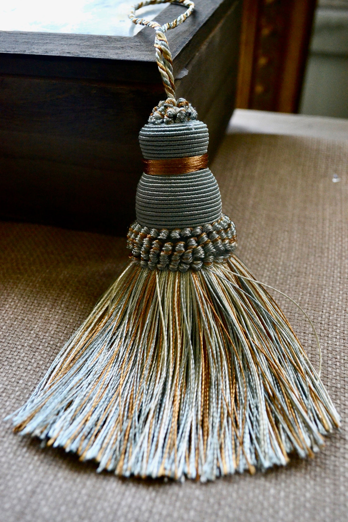 Large tassel ornament Home decor tassel Blue beige large Etsy