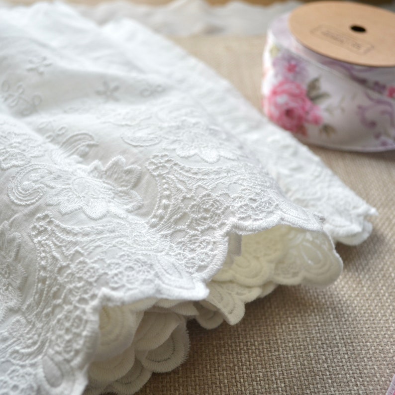 White Cotton Lace Fabric Embroidered Lace Fabric Wide Cotton Etsy UK