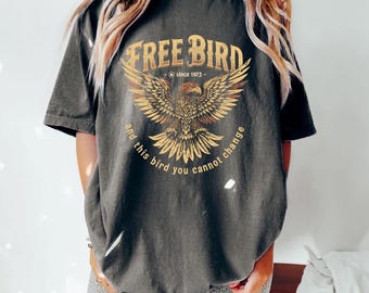 Maglietta Rock Vintage Free Bird - Maglietta grafica con aquila retrò - Maglietta a maniche corte per amanti della musica