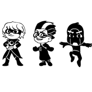 Conjunto de adesivos de vinil PJ Masks Villains. Decalques Luna Girl, Romeo e Night Ninja para o quarto do seu filho, janelas, paredes, portas, sacolas de presentes. Máscaras PJ