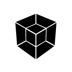 May include: A black 3D cube with a geometric design.