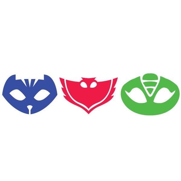 PJ Masks Icons Vinyl Sticker Set in color. Cat Boy, Owlette and Gekko icon decals for your kid's room, windows, walls, gift bags. PJ masks.