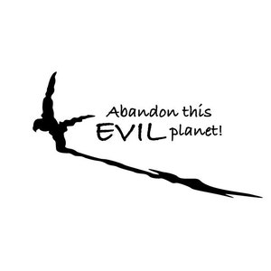 Abandon this EVIL planet Vinyl Bumper Sticker. Quote from the Regis in Robotech New Generation&#39;s final episode. Nerd humor, retro anime.