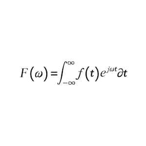 Könnte beinhalten: Mathematische Formel für die Fourier-Transformation, die das Integral einer Funktion f(t) multipliziert mit e hoch iωt zeigt, integriert von minus unendlich bis plus unendlich.