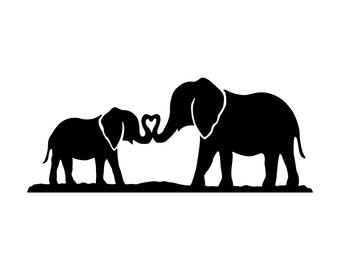 Elephant Love Vinyl Bumper Sticker. Great decal for Laptops, Walls, Doors, Windows, Bumpers, etc. Elephants and Baby Elephant