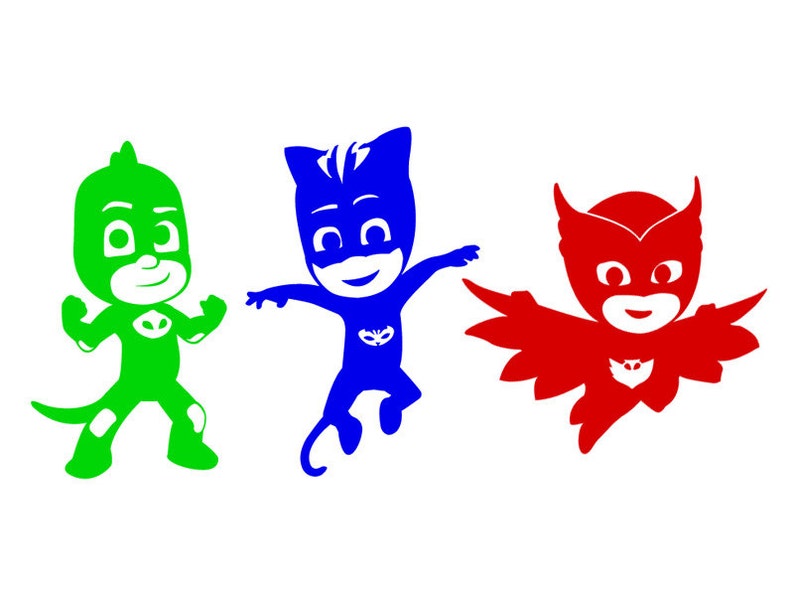 pj masks vinyl sticker set in color. cat boy owlette and | etsy
