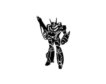 Robotech Macross Vinyl Sticker. Rick Hunter&#39;s Valkyrie in Battloid mode. Retro Anime nerd humor for your bumper or windows. Dork love