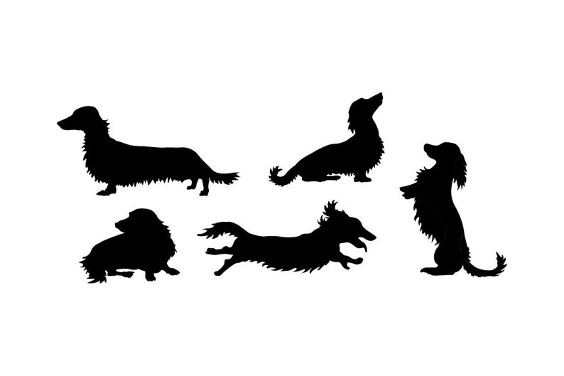 5 Pack Longhair Dachshund Vinyl Bumper Stickers. Weiner dog decals for walls, cars, windows, laptops, cell phones. Daschund Long dog sticker