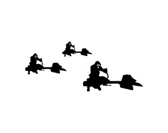 Speeder Bike Squadron Vinyl Bumper Sticker. Show your love for Star Wars and the battle of Endor with decals. Nerd Humor, Geeks, Dorks