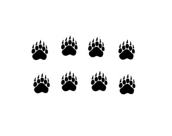 8 pack Bear Paw Prints Vinyl Stickers. Great for car bumpers, windows, your walls, laptops, phone cases, etc. Animal feet decal. Grizzly