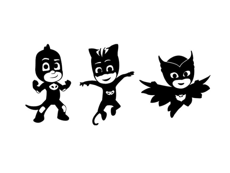 pj masks vinyl sticker set. cat boy owlette and gekko decals | etsy