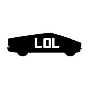 Può includere: Silhouette nera di un'auto con la parola "LOL" scritta in bianco sul lato.