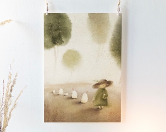 Watercolor Woodland Print: Siblings Art, Nursery Decor (A4)