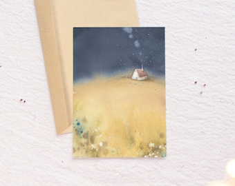 Children of Ukraine, Stand with Ukraine, Watercolor Postcard, Landskape painting, Blue and Yellow