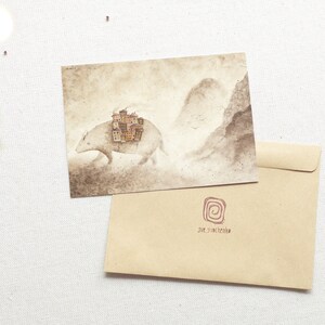 Joli cadeau, aquarelle de voyage, impression, monstre, carte postale d'art, carte d'invitation, cartes de voeux, cadeau pour sœur, à un ami, cadeau original, art sépia.