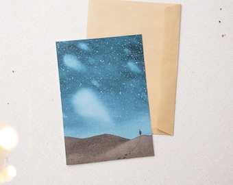 Starry Night Sky Watercolor Postcard: Blank Greeting Card
