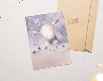 Wildlife Watercolor Postcard: Baby Goat, Spider painting, Lilac Print