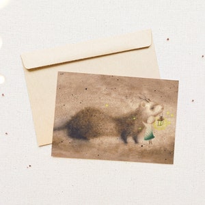Cartolina furetto, stampa acquerello, biglietto di ringraziamento, animale da favola, ragazza e bestia, regalo a lei, biglietto alla ragazza, cartolina di ringraziamento.