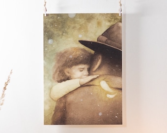 Father and Daughter Watercolor Print: Tender Embrace Art (A4)