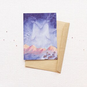 Zonsopgang, blauw, roze print, bergliefhebber, aquarel, geest, winter, cadeau voor vriend, snowboardliefhebber, ski, uilvogel, magische kunst, grillig.