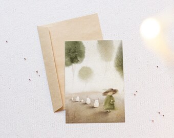 Whimsical Watercolor Postcard: Nature Spirits Illustration