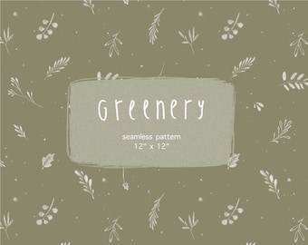 Botanical Greenery Seamless Pattern: Monochrome Leaves Design (Digital Download)