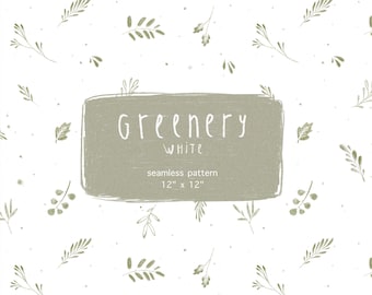 Seamless pattern, botanical pattern, green and white.
