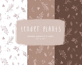 Botanical Seamless Pattern: Hand-Drawn Plants, Leaves (Digital Download)