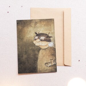 Art de planche à roulettes, patinez comme une fille, aquarelle, carte postale verte, vieille dame, impression sport, planche à roulettes, carte amusante, art de grand-mère, grand-mère impaire