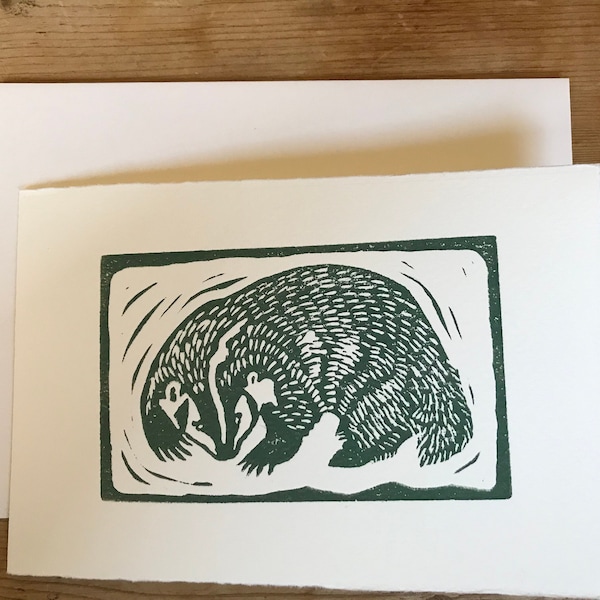 Greeting card, Block print badger