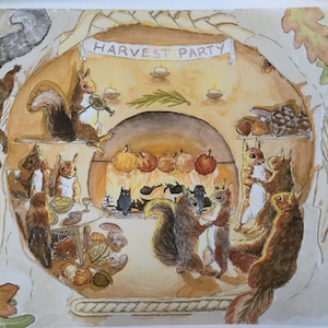 Art Print Squirrel Harvest Party