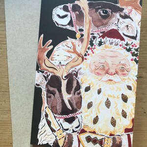 Kerstkaart, kerstman met rendier