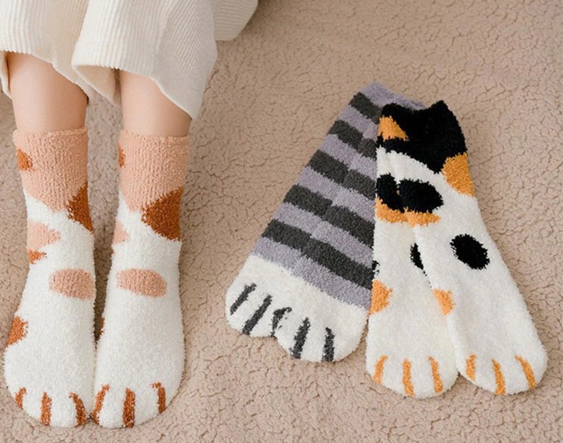 a set of Handmade adult size Soft Microfiber Cute cat paw Socks is one of the cutest gift for your mom