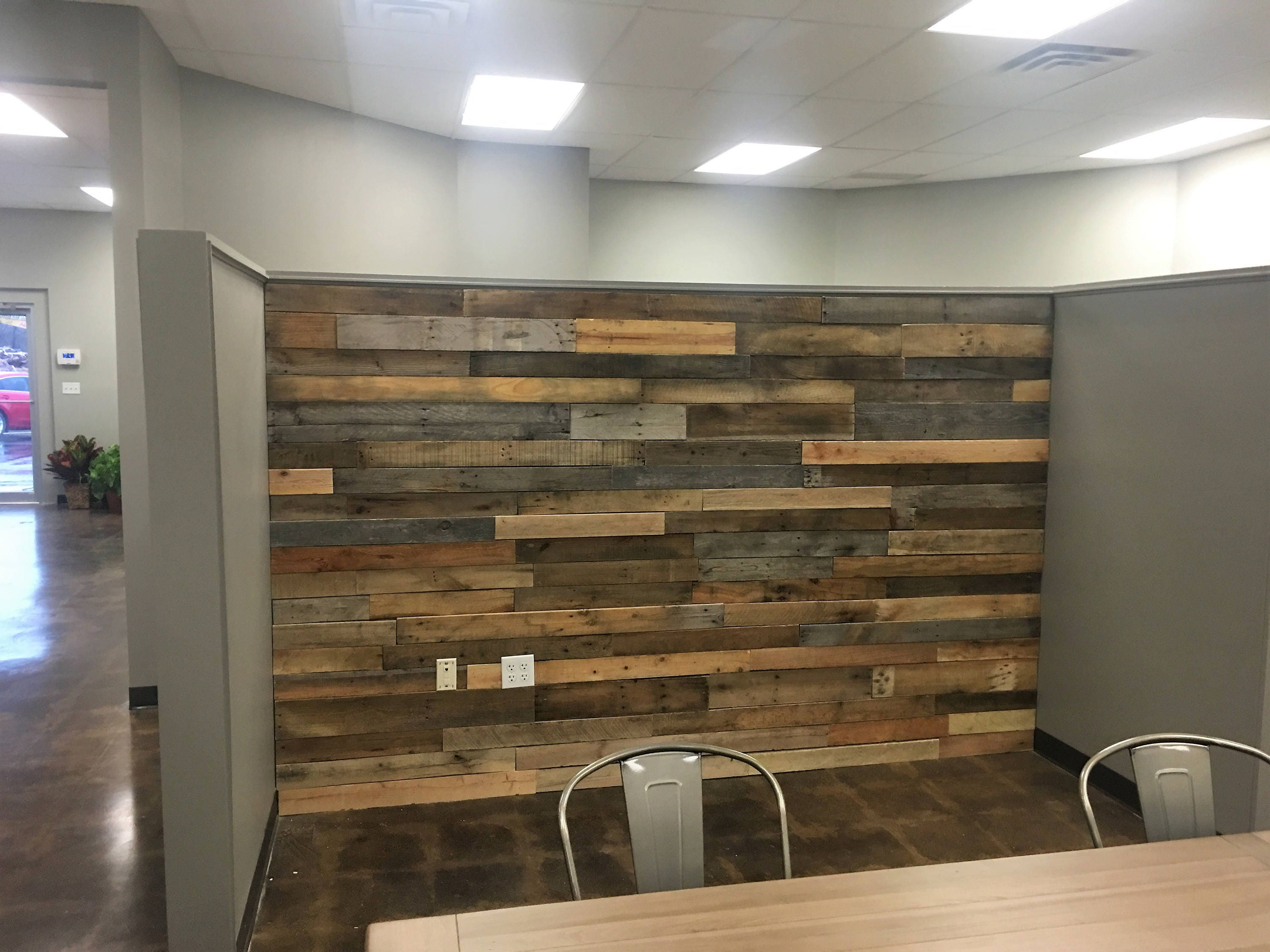 Wood Accent Wall Installation Reclaimed Service Shiplap Pallet Install Rustic Decor