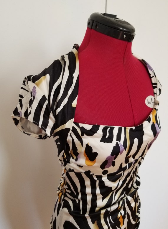 Sexy Fitted 100 Silk Animal Print Vintage Cache Dress Gem