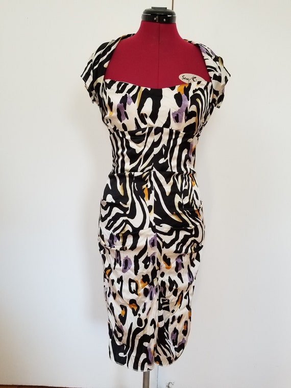 Sexy Fitted 100 Silk Animal Print Vintage Cache Dress Gem