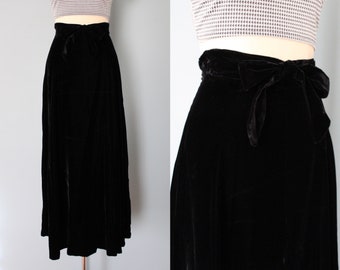 BLACK VELVET maxi skirt | BOW straps skirt | multi tie bow waist flounce velvet maxi skirt