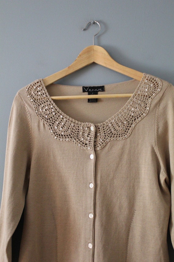 crochet collar silk top | 90s knitted silk top | c