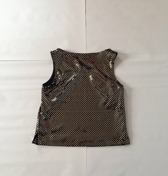 1990s golden sequins crop top / black stretch par… - image 7