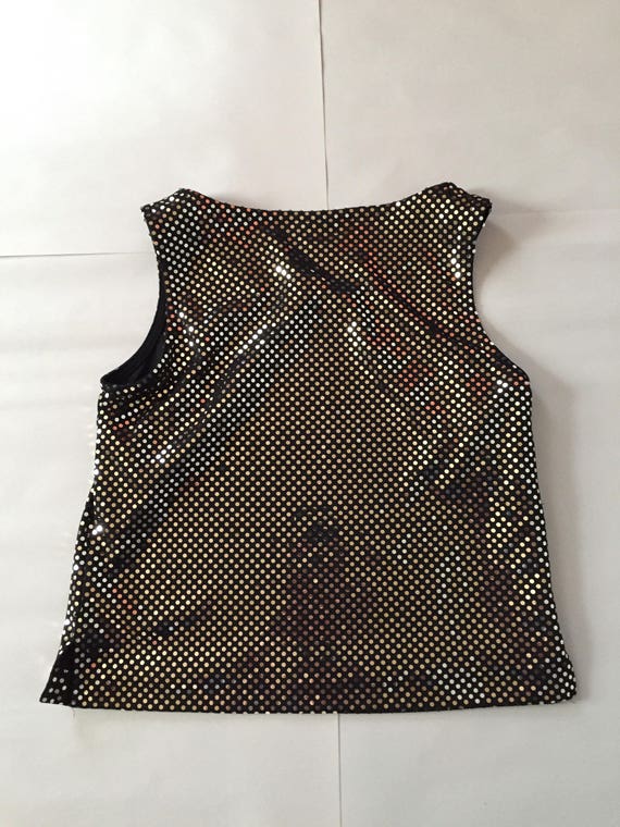 1990s golden sequins crop top / black stretch par… - image 9